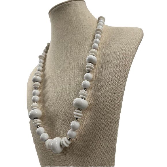 Vintage Acrylic 50's 60’s Bubble Beads 11” Necklace White Retro Chunky Mix Retro - Picture 4 of 10